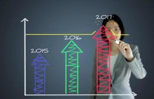 mulher de negócios desenhando sobre o gráfico de conquista de alvo foto