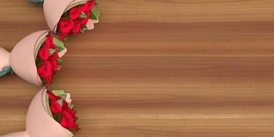 vista superior rosa flor vermelha flor floral de madeira abstrato papel de parede cópia espaço vazio decoração ornamento 14 quatorze feliz dia dos namorados casamento casamento fita romântico beautiful.3d render
