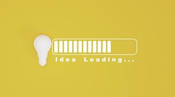 lâmpada branca com progresso de download para carregamento de ideias para ideias de pensamento criativo para resolver o problema e o conceito de solução por renderização 3d. foto