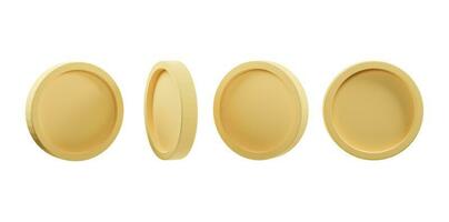 conjunto de moeda de ouro em forma diferente, isolada no fundo branco. ilustração 3D. renderização em 3D foto