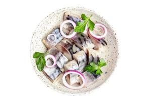cavala peixe fatia frutos do mar na tigela refeição fresca comida lanche foto