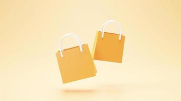 saco de compras pacote banner sinal ou símbolo compras conceito fundo laranja renderização em 3d foto