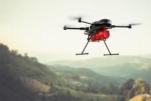 conceito de drone de combate a incêndio, extinguir fogo com drone foto