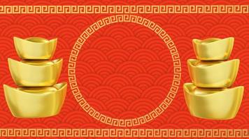 cartão de felicitações de ano novo chinês. ano do rato. ornamento dourado e vermelho. projeto de estilo 3D. conceito de modelo de banner de férias, elemento de decoração foto