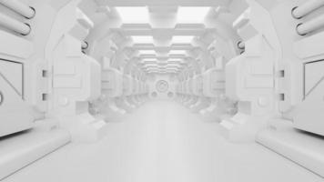 corredor de naves espaciais é um vídeo de gráficos em movimento que mostra o interior de uma nave espacial em movimento. o pov se move ao longo do corredor. renderização 3D foto