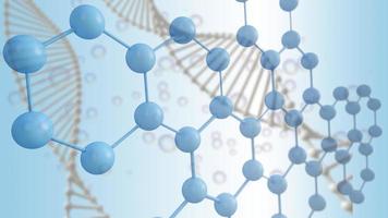célula de molécula de renderização 3D com cromossomo em fundo azul. Conceito de ciência para cosméticos ou cuidados de saúde, médicos foto