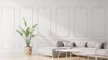 sala interior branca com sofá e planta 3d render foto