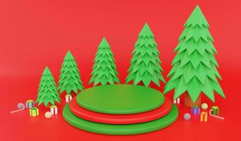 3d renderização tema do pódio de natal e decoração sobre o festival de natal. fundo de pódio de natal e ano novo para produto foto