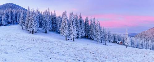 cabana nas montanhas no inverno foto