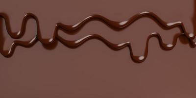 fluxo de chocolate marrom de leite derretido no fundo do banner marrom com espaço de cópia., modelo 3d e ilustração. foto