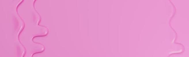 Sorvete de morango derretido flui para baixo no fundo do banner rosa com espaço de cópia., modelo 3d e ilustração. foto