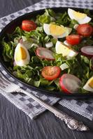 salada de ovos, rabanetes e azeda close-up vertical