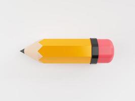 isolamento de lápis de desenho de lápis amarelo escrevendo sobre fundo branco para designer de arte e conceito de ferramenta estacionária de educação por renderização 3d. foto