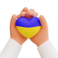 mãos segurando um coração nas cores da bandeira da ucrânia foto