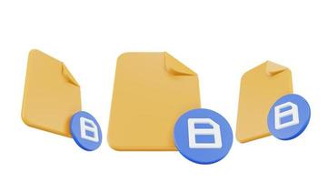 ícone de salvar arquivo de renderização 3D com papel de arquivo laranja e salvar azul foto