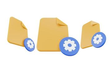 ícone de configuração de arquivo de renderização 3D com papel de arquivo laranja e configuração azul foto