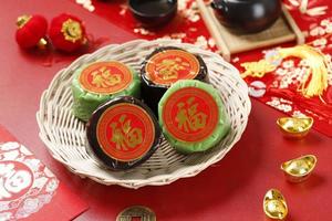nian gao bolo de ano novo chinês com caráter chinês fu significa fortuna.