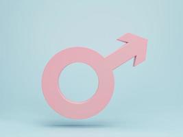 renderização 3D, ilustração 3D. sinal de gênero masculino rosa, símbolo sexual de homem sobre fundo azul pastel. conceito de elemento de design minimalista moderno.