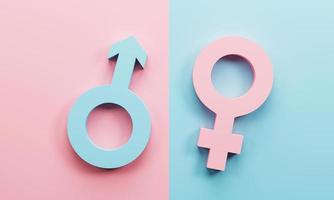 renderização 3D, ilustração 3D. símbolos sexuais masculinos e femininos em fundo rosa. símbolo de gênero de casal heterossexual vinculado. conceito mínimo moderno.