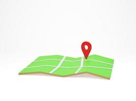 renderização 3D, ilustração 3D. pino de localização no mapa da cidade dobrado isolado no fundo branco. pinos de mapa mínimos, gps, pontos de verificação de pinos foto