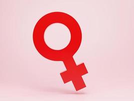 renderização 3D, ilustração 3D. sinal de gênero feminino vermelho, símbolo sexual de mulher em fundo rosa pastel. conceito de elemento de design minimalista moderno.