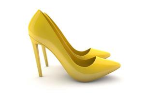 sapatos amarelos para mulheres. vista lateral do par de sapatos 3d foto