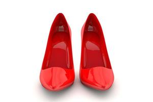 sapatos femininos vermelhos elegantes com fundo branco. renderização 3D foto
