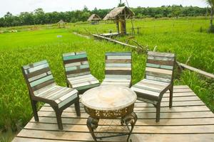 cadeiras decorativas no jardim fazenda sul da tailândia foto