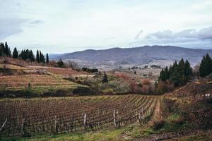 vinícola na toscana com montanhas ao fundo foto