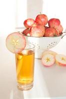 suco de maçã em vidro e maçãs frescas