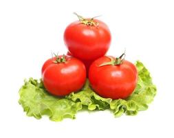 tomates vermelhos e alface verde foto