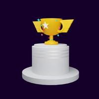 troféu de ouro com pódio branco sobre fundo escuro isolado. cena para fundo de prêmio. ilustração de renderização 3D. foto