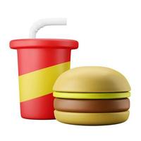 refrigerante de alto teor calórico e lixo de hambúrguer fast food insalubre ilustração de ícone de renderização 3d dieta comer e tema de fitness foto