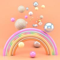 3D render de um arco-íris com bolas coloridas