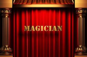 palavra de ouro mágico na cortina vermelha foto
