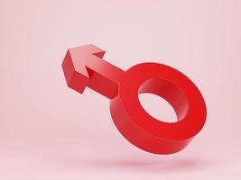 renderização 3D, ilustração 3D. sinal de gênero masculino vermelho, símbolo sexual de homem em fundo rosa pastel. conceito de elemento de design minimalista moderno. foto