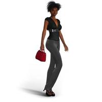 linda e elegante mulher negra com bolsa vermelha em ilustração 3d foto