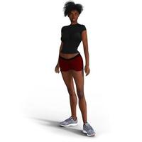 linda mulher negra com tênis e roupas de caminhada em ilustração 3d. foto
