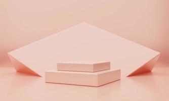 fundo de palco de pódio de cubo de cor laranja ou coral rosa mínimo. cena de objeto abstrato para o conceito de anúncio. renderização de ilustração 3D foto