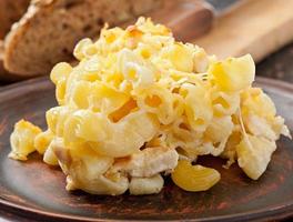 macarrão com queijo, frango e cogumelos assados no forno foto