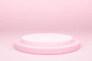 pódio de produto de exibição de maquete, renderização em 3d. fundo de cena abstrato. pódio de cilindro em fundo rosa. apresentação do produto, maquete, mostrar produto cosmético, pódio, pedestal ou plataforma de palco foto