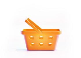 cesta de compras vazia amarela isolada no fundo branco. ilustração 3D foto