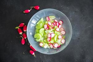 salada rabanete vegetal pepino, folha de alface fresca refeição saudável lanche de comida na mesa espaço de cópia foto