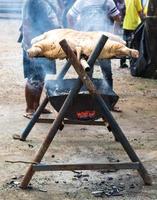 carne de porco grelhada em um fogão rústico. foto