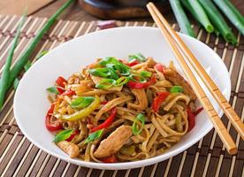 macarrão udon com frango e pimentão - culinária japonesa foto