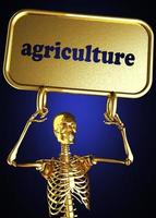 palavra de agricultura e esqueleto dourado foto