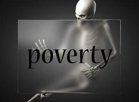 palavra pobreza em vidro e esqueleto