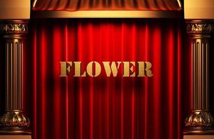 palavra de flor dourada na cortina vermelha foto