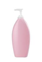 bomba de garrafa de plástico rosa de gel, sabonete líquido, loção, creme, xampu em fundo branco. foto