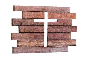 prancha de madeira com forma de cruz de símbolo de religião cristã dentro, isolado no fundo branco.